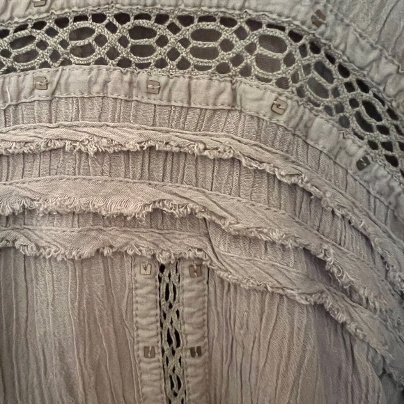 Free People Stars Lace Crochet Embellished Button Down Shirt Top Brown Beige M - Picture 9 of 11